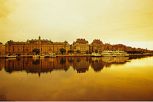 斯德哥尔摩,港口,日落,瑞典