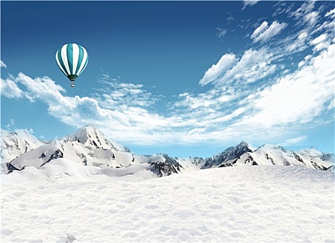 山景,雪,热气球,飞,空中