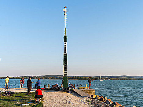 巴拉顿湖,匈牙利,渔民,码头,渡轮,日落,蒂哈尼,东欧,大幅,尺寸