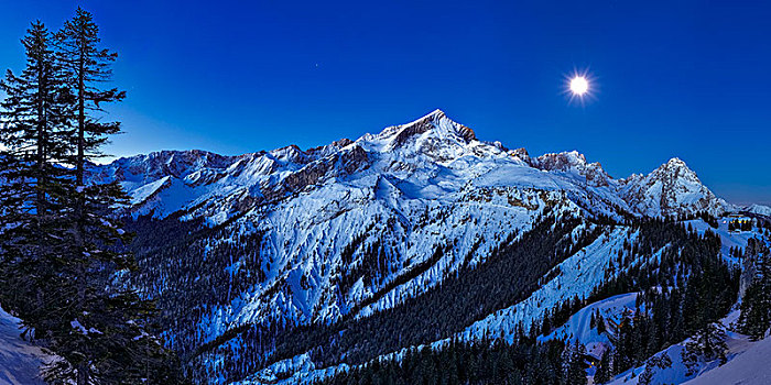 风景,阿尔卑斯峰,楚格峰,月光,左边,右边,后面,仰视,小屋