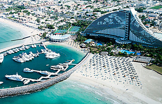航拍,朱美拉海滩酒店,靠近,帆船酒店,迪拜,阿联酋