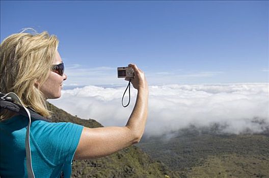 女人,摄影,哈雷阿卡拉火山口,毛伊岛,夏威夷,美国