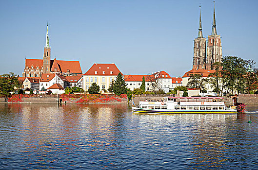 大教堂,岛屿,游船,河,弗罗茨瓦夫,波兰,欧洲