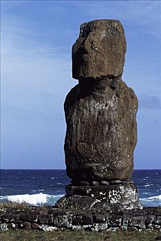阿胡塔哈伊,一个,风化,复活节岛石像,坐,三个,讲台,仪式,中心,短小,走,复活节,住宅区,汉加洛,西部,海岸,岛屿,后背,太平洋
