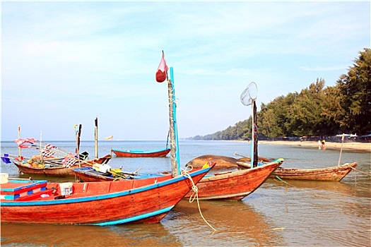 特写,渔民,长尾船,海滩