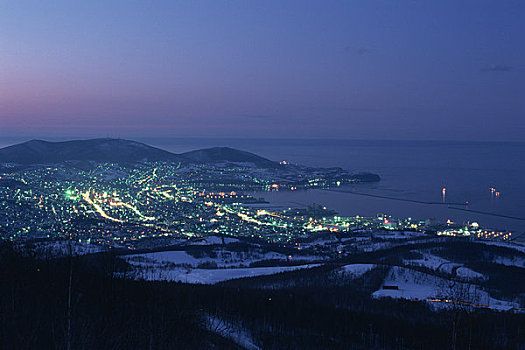 夜景,冬天,山