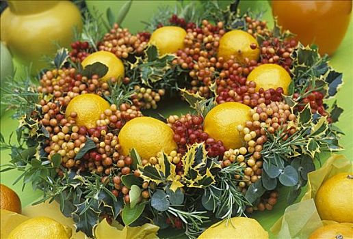 圣诞花环,枸子属植物,浆果,乔木,柠檬