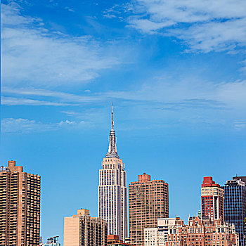 曼哈顿,纽约,晴朗,天际线,东河,美国