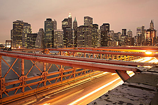 光亮,布鲁克林,桥,夜晚,曼哈顿,纽约,美国,北美