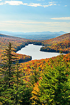 湖,秋叶,山顶,新英格兰