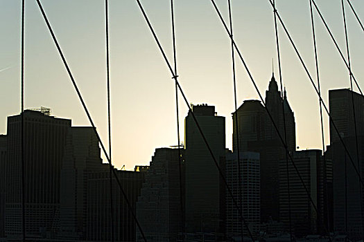 美国,纽约,剪影,曼哈顿,天际线,风景,布鲁克林大桥