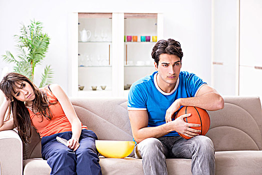 男人,看,篮球,妻子