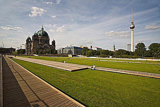 柏林,草坪,圆顶,电视塔,德国,欧洲