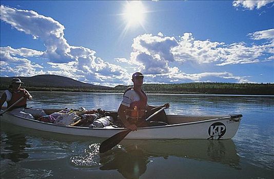 水上运动,独木舟,河,独木舟浆手,跋涉,育空,加拿大,北美