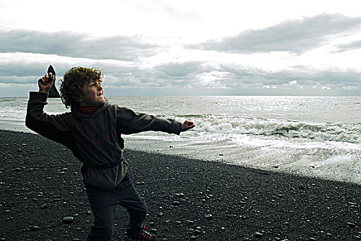 男孩,海滩,冰岛