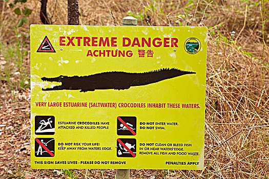 鳄鱼,警告标识,南,河,卡卡杜国家公园,北领地州,澳大利亚