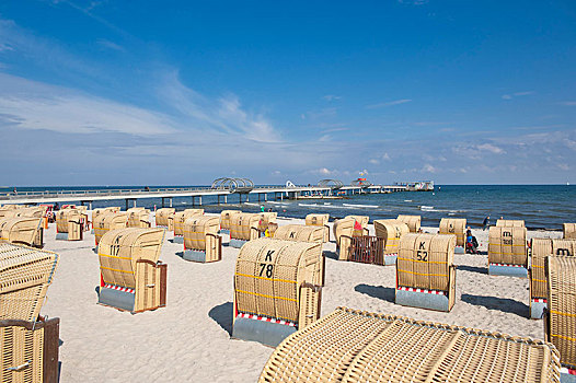 沙滩椅,海滩,码头,背影,波罗的海,石荷州,德国,欧洲