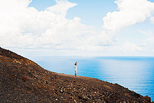 男人,向外看,海洋,科拉莱霍,富埃特文图拉岛,加纳利群岛