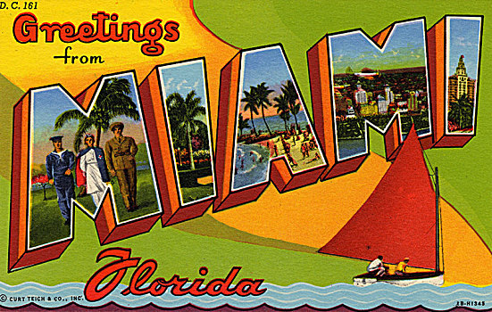 问候,迈阿密,佛罗里达,明信片,艺术家,未知