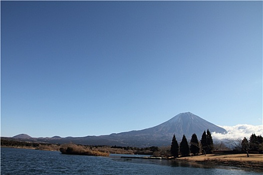 山,富士山,湖