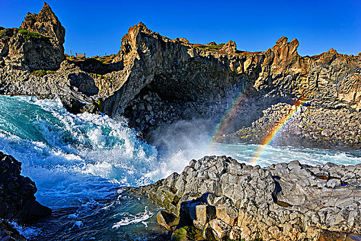 彩虹,瀑布,神灵瀑布,冰岛,欧洲
