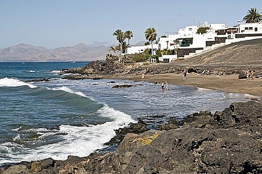 游客,海滩,波多黎各,卡门,兰索罗特岛,西班牙,俯视图