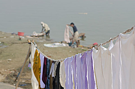 人,洗衣服,高止山脉,神圣,恒河,瓦腊纳西,北方邦,印度,亚洲