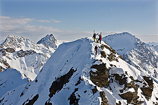 冬天,攀登,滑雪,攀登者,阿勒堡,阿尔卑斯山,诺斯提洛尔,奥地利,欧洲