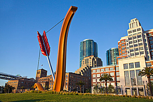 箭头,雕塑,恩巴卡德罗,市区,旧金山,加利福尼亚,美国
