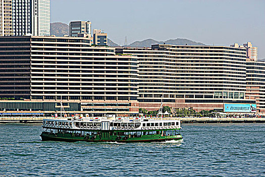 星,渡轮,维多利亚港,酒店建筑,背景,香港