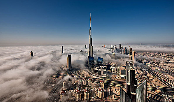 航拍,迪拜,阿联酋,哈利法,摩天大楼,高处,云