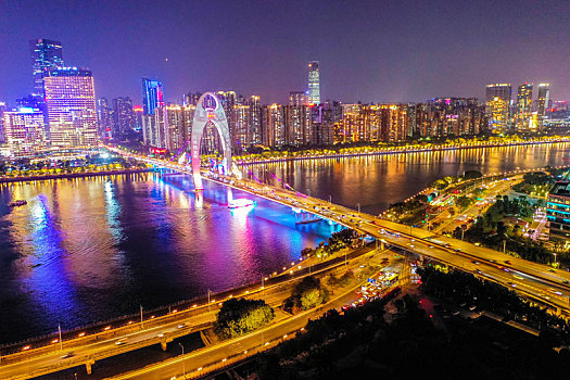 航拍广东广州珠江猎德大桥夜景