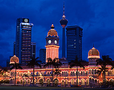 建筑,最高法院,塔,夜晚,吉隆坡,马来西亚