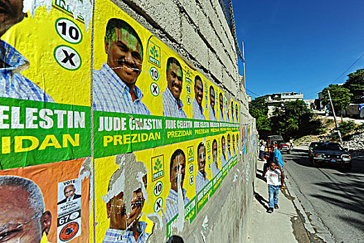 haiti,port,au,prince,political,campaign,advertisement,of,jude,celestin,in,city,center