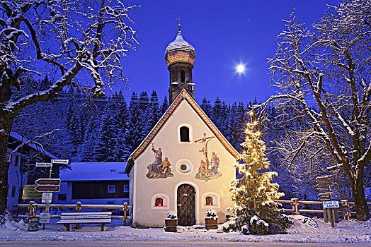 小教堂,圣诞节,巴伐利亚,德国
