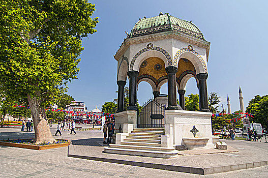 德国,喷泉,藍色清真寺,广场,古老,君士坦丁堡,伊斯坦布尔,土耳其