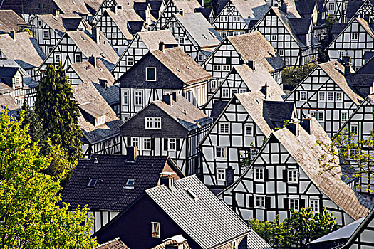 历史,城镇中心,半木结构房屋,区域,北莱茵威斯特伐利亚,德国,欧洲