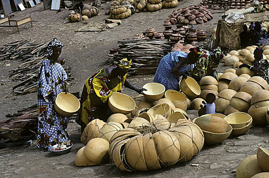 马里,市场一景,女人,买,类葫芦果