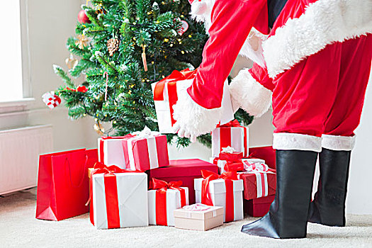 休假,庆贺,人,概念,特写,圣诞老人,放,礼物,圣诞树