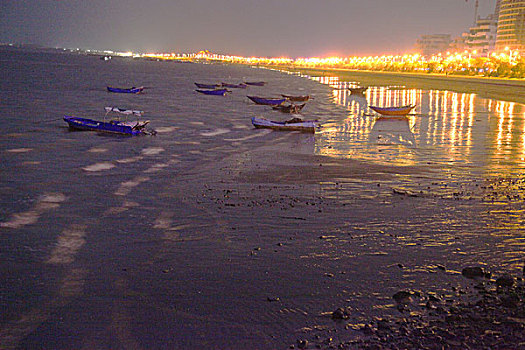 北海,金滩,银滩,礁石,沙滩,浴场,海水,海浪,风光,自然,夜景