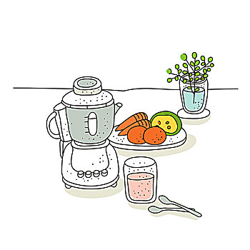 插画,搅拌器,蔬菜