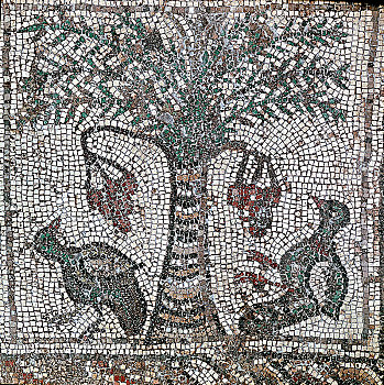 特写,图案,罗马时期,黎凡特地区,两只鸟,海枣