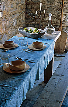 餐厅,桌子,遮盖,简单,布,木盘,碗