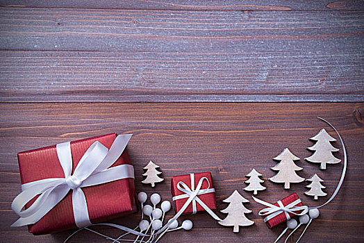 红色,圣诞礼物,礼物,白色,丝带,树,留白