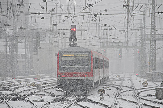暴风雪,车站,北莱茵威斯特伐利亚,德国,欧洲