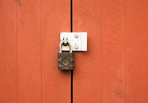 金属,挂锁,防护,关闭,两个,木质,门,户外