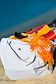 夏天,海滨游泳手提袋,沙滩,毛巾,墨镜