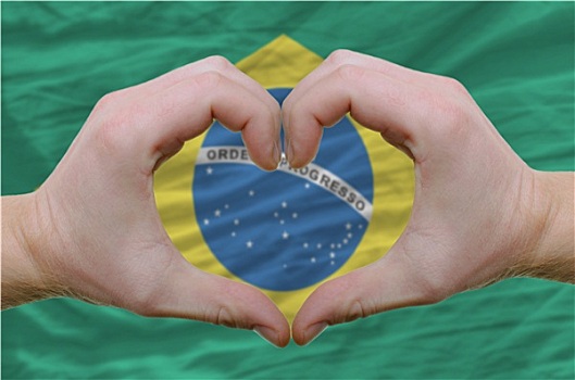 心形,喜爱,手势,展示,上方,旗帜,巴西