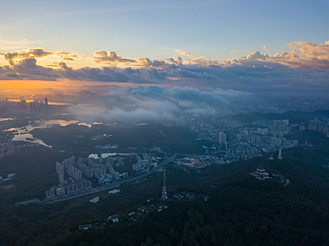 清晨时分广东惠州高榜山航拍风光