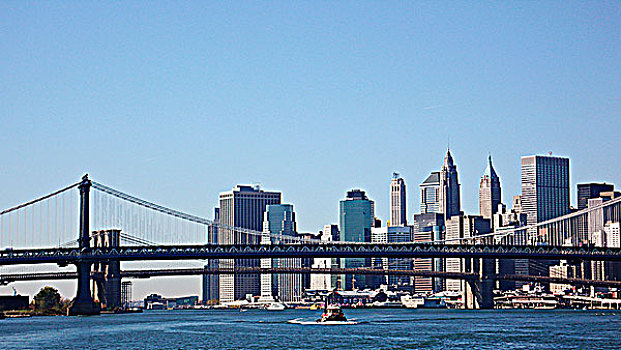 美国,纽约,桥,哈得逊河,摩天大厦,曼哈顿